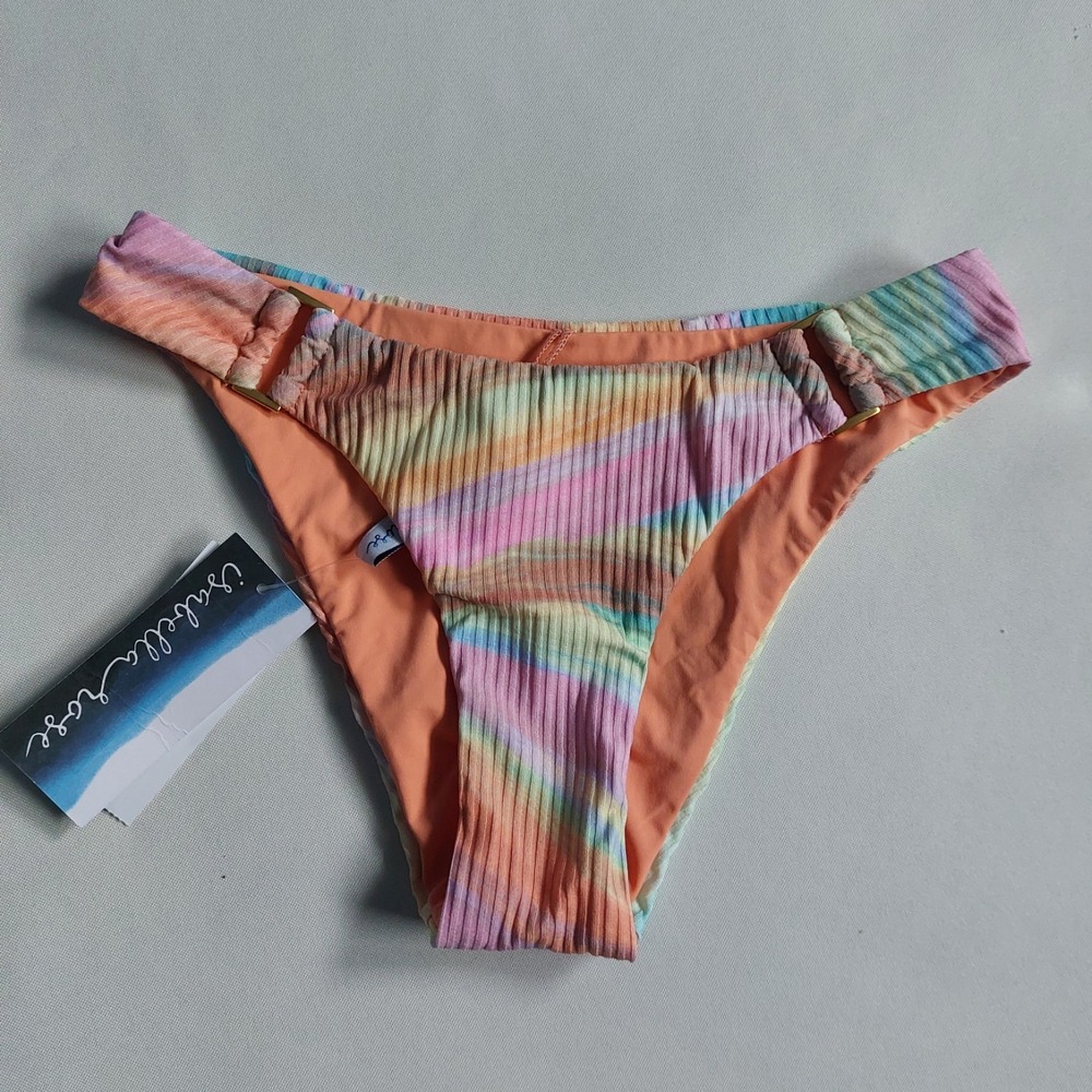 Isabella Rose Newport Dunes Cali Brazilian Bottom  Ribbed Ombre Striped  Gold XS